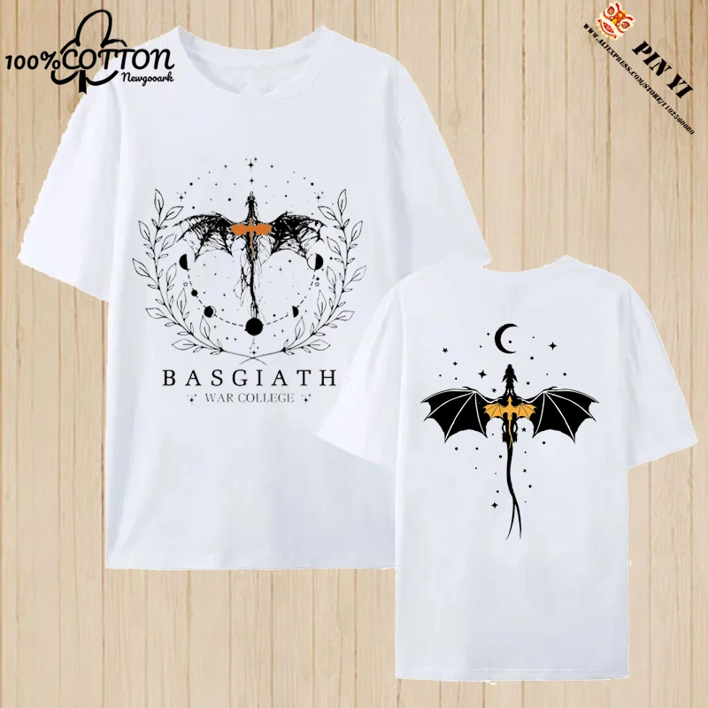 

Футболка унисекс из 100% хлопка с принтом для колледжа «Четвертое крыло» для отдыха, свободная удобная футболка с круглым вырезом и короткими рукавами