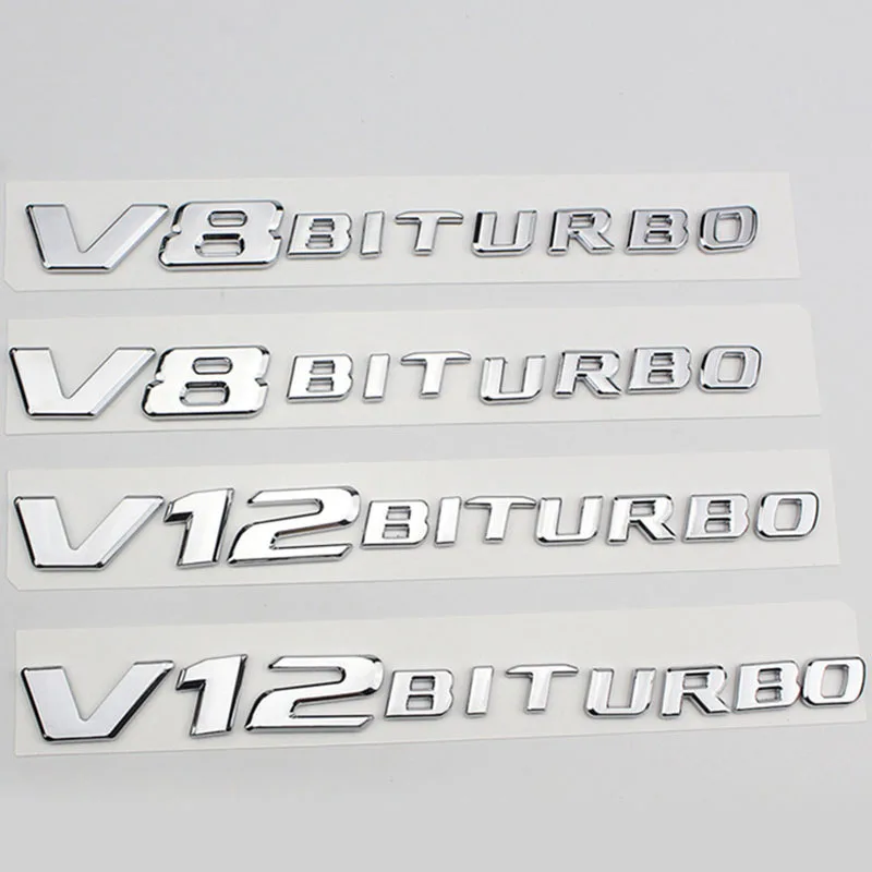 

Flat Silver Car Styling Fender Logo Trunk Lid Emblem Badges Sticker V12BITURBO V8BITURBO For Mercedes Benz V12 V8 BITURBO