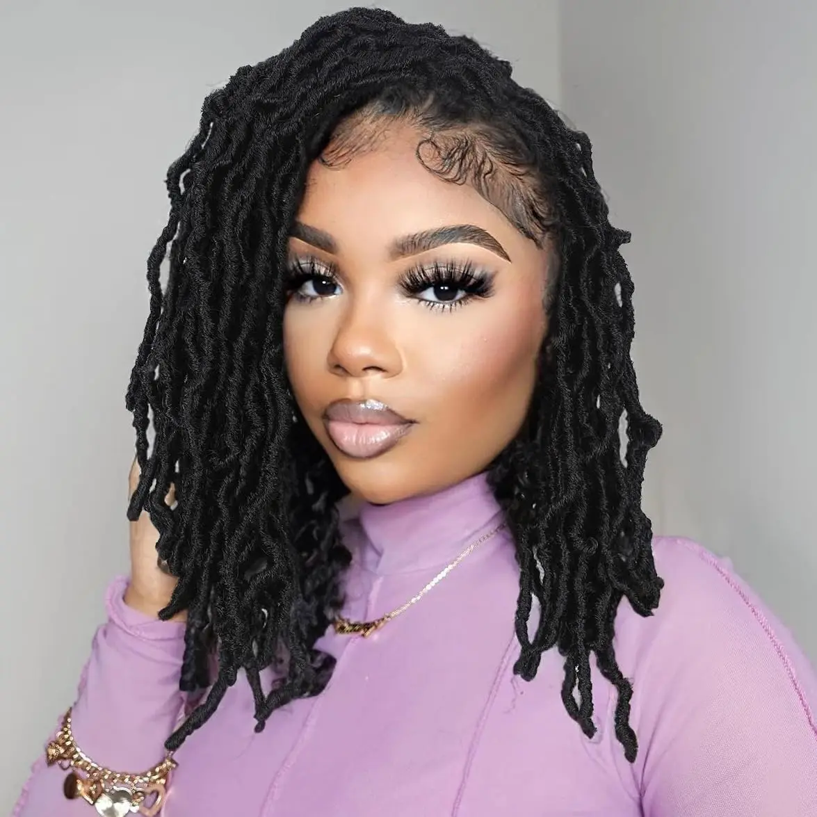 18inch Full Lace Faux Locs Wig Braided Wigs for Black Women Knotless Nu Locs with Baby Hair Lace Front Wigs  Synthetic Wig