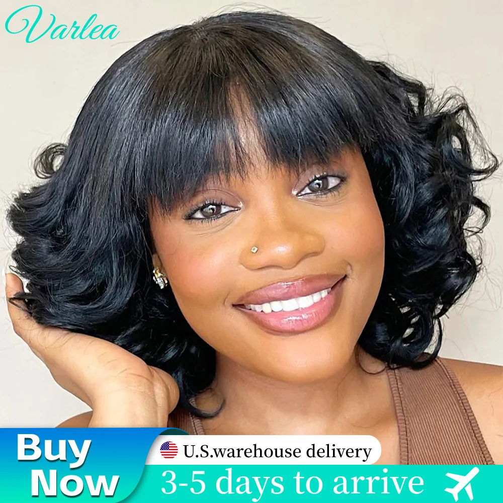 

Varlea Full Machine Объемная волна Парики из человеческих волос Свободный парик с объемной волной с челкой Натуральный черный парик из человеческих волос Предварительно выщипанные для женщин