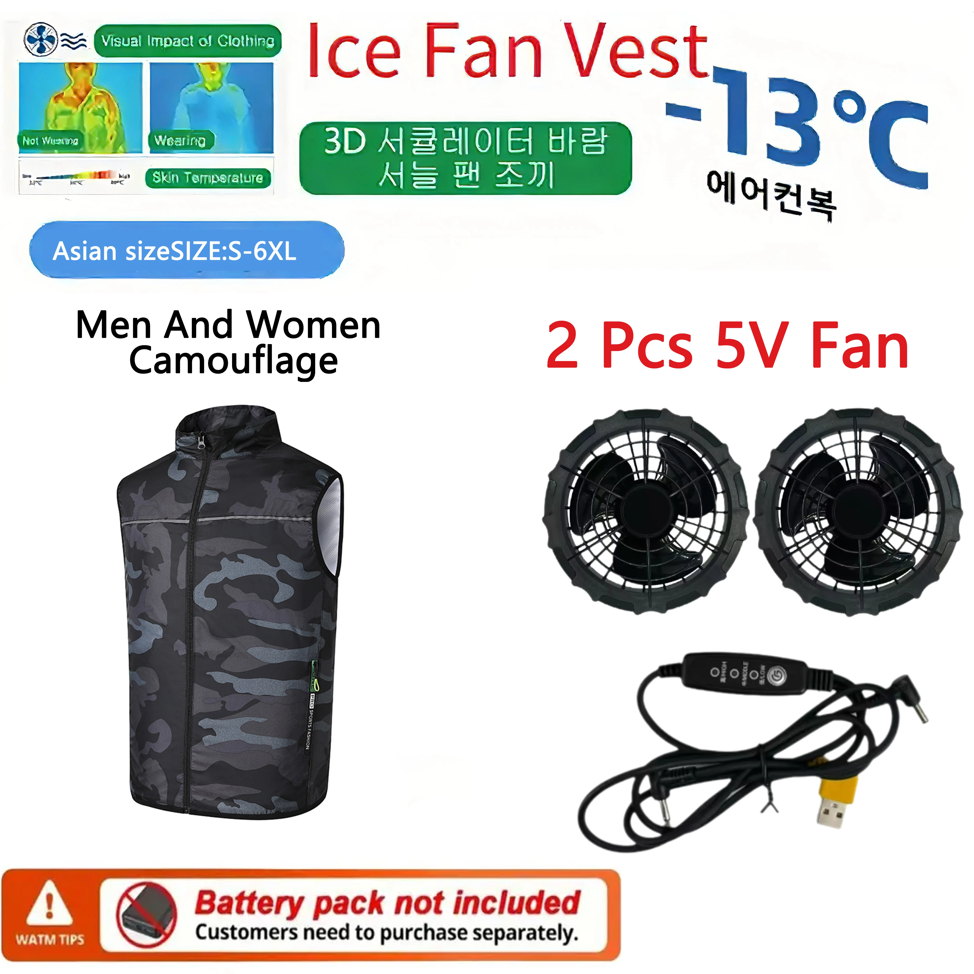 Summer Cooling Fan Vest Wearable Air Conditioner Sleeveless Jacket with USB Rechargeable Fans for Outdoor Tactical Fishing Work