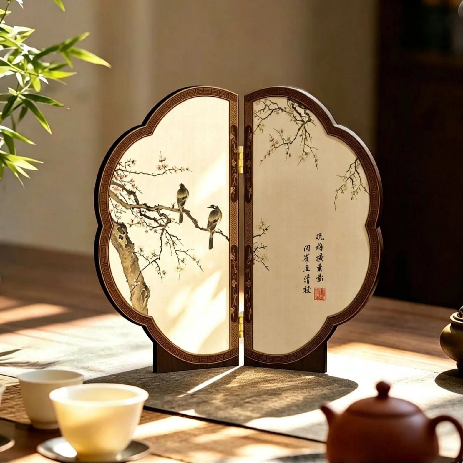 Japanese-style Zen Decorative Paintings,flower Bird Folding Screen Partitions Hanging Paintings.Study TV Cabinet Desktop Screen