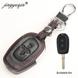 jingyuqin 2 Button Leather Car Remote Key Fob Cover Case For Renault kwid Symbol Trafic for Dacia Sandero Logan Duster 2016-2018