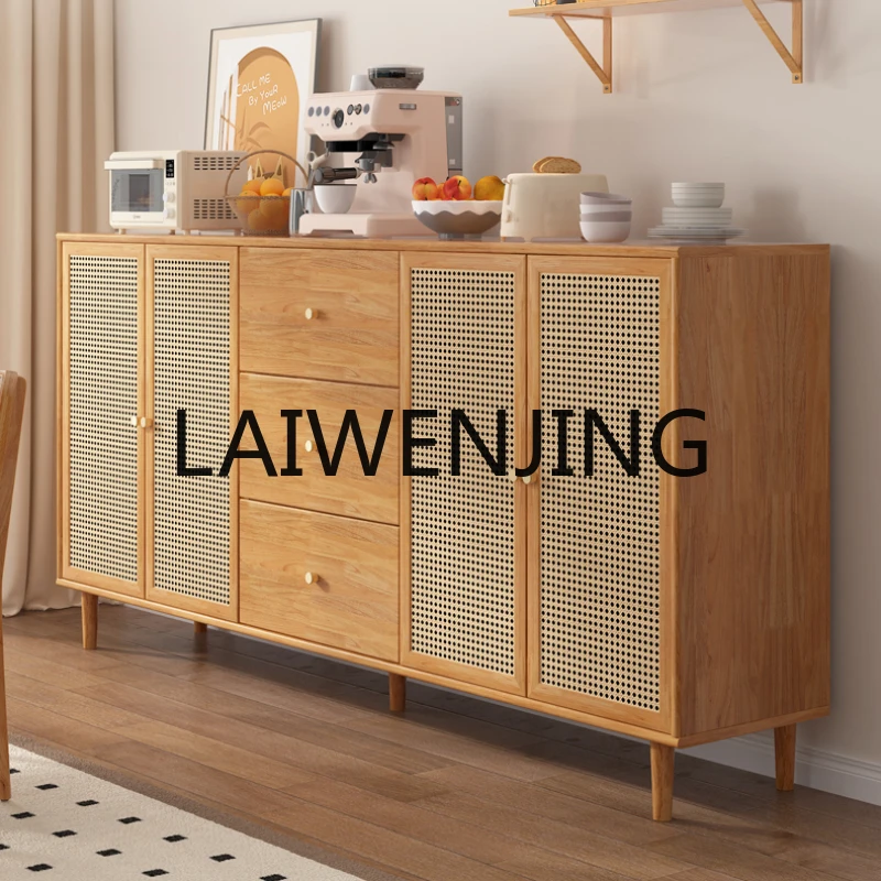 

RWJ Solid Wood Rattan Tea Cabinet Side Cabinet Living Room Wall Entrance Cabinet Chest of Drawer