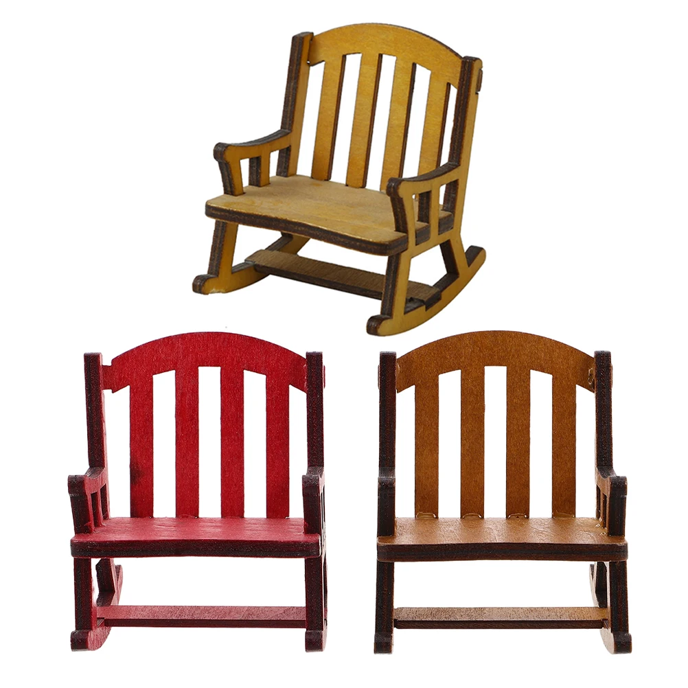 

3pcs Miniature Wooden Rocking Chairs Creative Design Thick Material Realistic Rocking Function For Dollhouse Fairy Garden Micro
