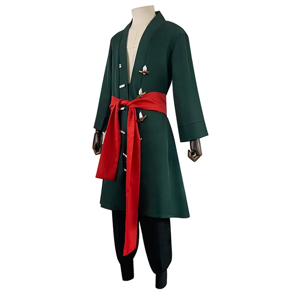 Disfraz de Anime Roronoa Zoro, uniforme tipo kimono, pantalones, trajes, traje de Carnaval de Halloween