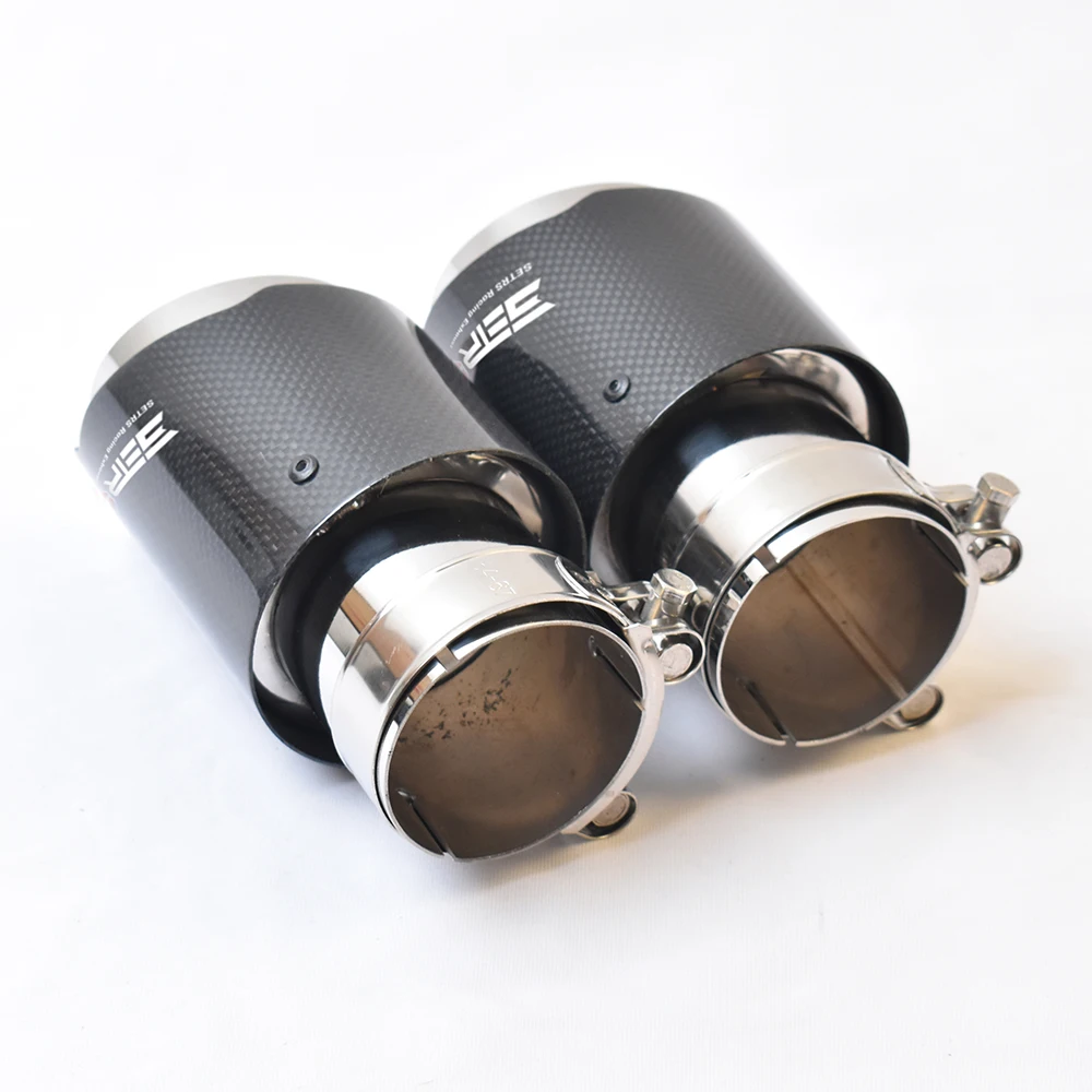 1PC Glossy Fiber Carbon Car Muffler Tip Pipe with SETRS Logo - Automotive Exhaust Accessory 5