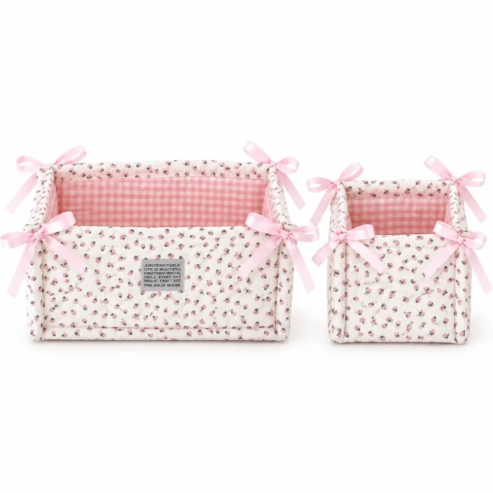 Quilted Storage Basket Square Strawberry Pattern Storage Box Large Capacity Cotton Cosmetics Snacks Organizer Home Decoration