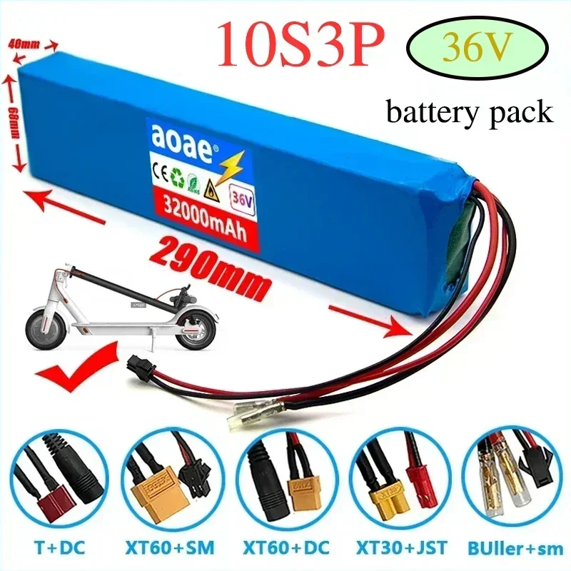 

AOAE 36v scooter battery 10S3P 18650 Battery Pack 500W 36v Lithium Electric Bike Battery Rechargeable batería 36v patinete