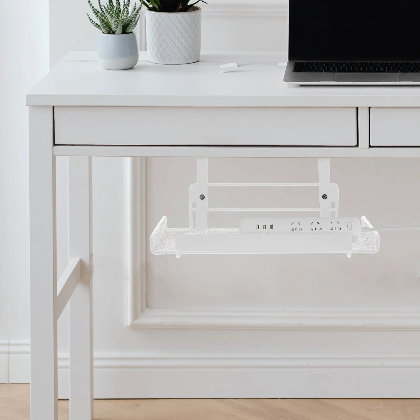 Under Desk Cable Management Tray Heavy Duty Metal Cord Organizer for Power Strips Chargers and Cables with Mounting Holes Desk