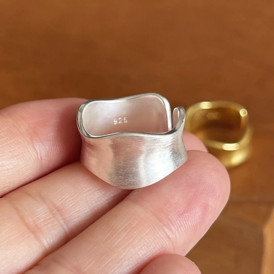 925 Sterling Zilveren Eenvoudige Ring Voor Vrouwen Fijne Sieraden Vinger Verstelbare Open Eenvoudige Vintage Gouden Ring Voor Feest Verjaardagscadeau