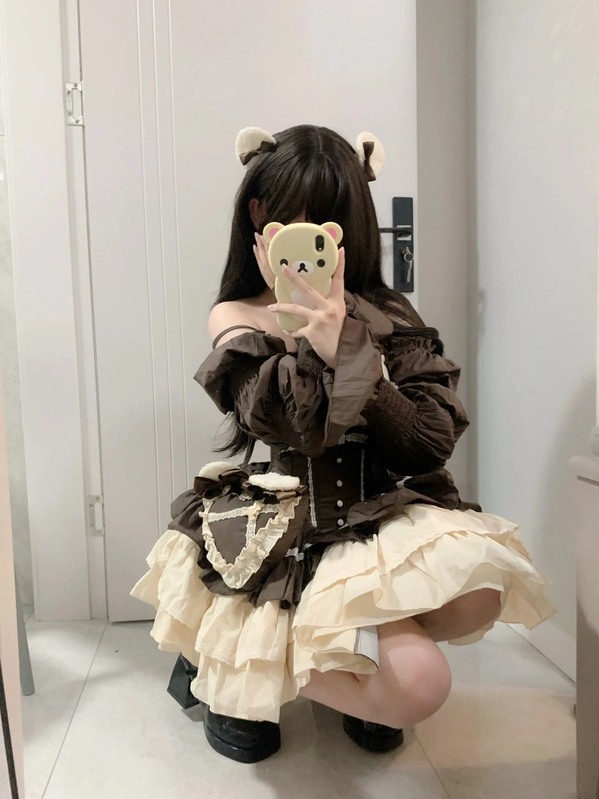 French Sweet Puff Sleeve Wooden Ear Lolita Pettiskirt Female Ballet Style Dress