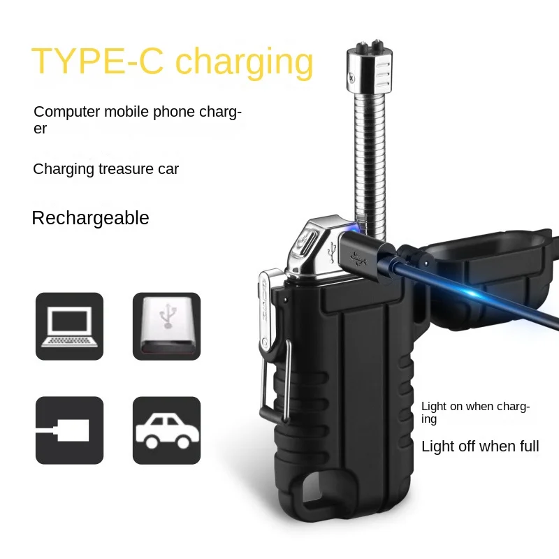 USB Plasma Type-C Rechargeable Lighter Waterproof Telescopic Double Arc Electric Lighter Cigarette Lighter Windproof Camping