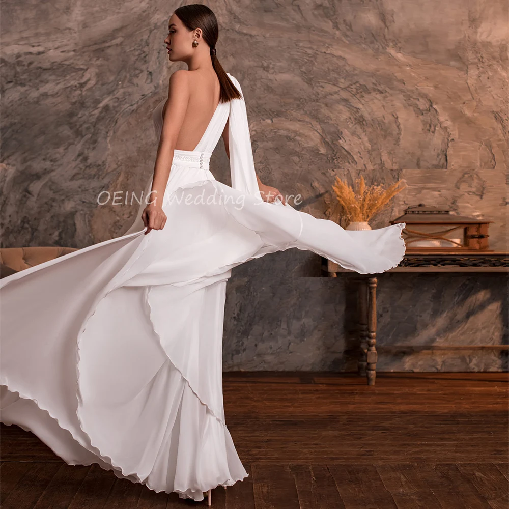 Einfache Brautkleider für Braut weißen Chiffon mehr in 1 einer Linie Strand Brautkleid lange ärmellose Falte Sommer Brautkleid