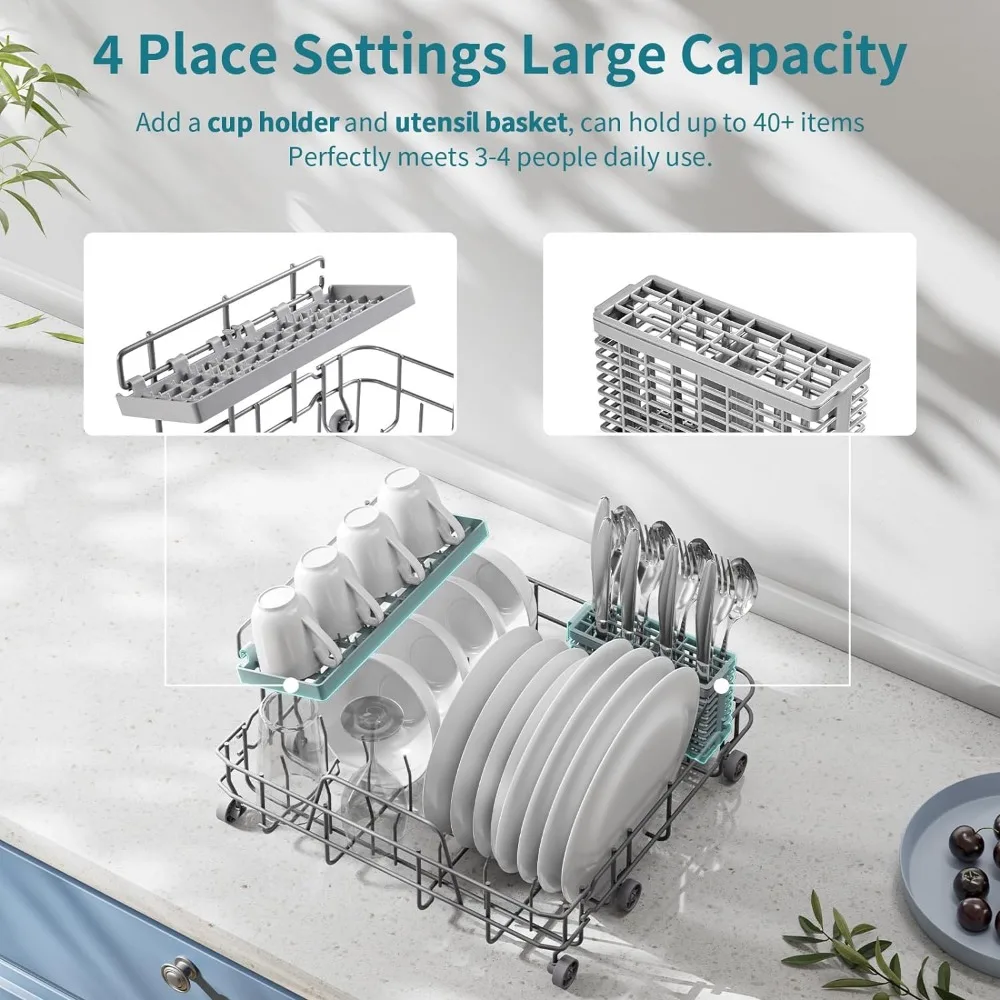 Tragbare Arbeits platten geschirrs püler, 5 Wasch programme Mini-Geschirrs püler mit 5 l eingebautem Wassertank und zwei schicht iger Glastür
