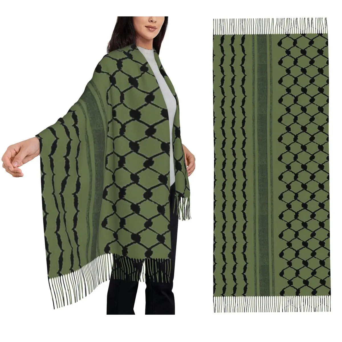 

Palestinian Hatta Kufiya Folk Pattern Scarf Tassel Scarves for Women Soft Warm Shawls and Wraps Large Fall Winter Shawl Wrap