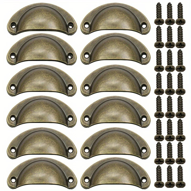 

12pcs Metal Shell Shape Vintage Cabinet Handles Half-Circle Drawer Pulls Set, Classic Retro Hardware for Furniture Renovation