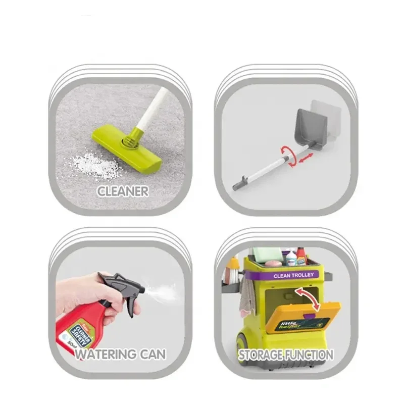 Housework Home Pretendable Kit Pretend Play Cleaning Toy Kid Tools Play Set Kids Cleaning Cart Housekeeping Toys Children Gifts