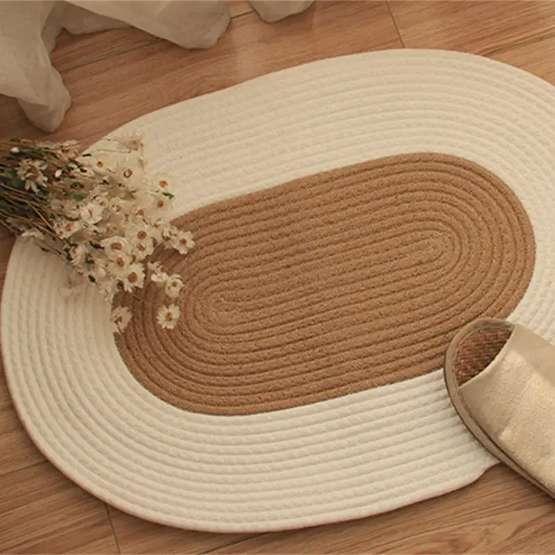 Alfombra de Yute ovalada para dormitorio, sala de estar, entrada, hogar, felpudo para exteriores, decoración del hogar, alfombrilla tejida para pies, 45x65cm