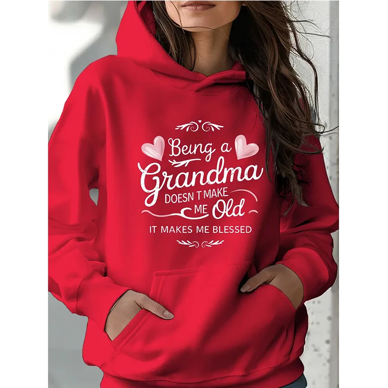 Grandma Blessed Women's Kangaroo Pocket Hoodies Autunm Winter Casual Letter Print Sweatshirts Gothic Long Sleeve Hoody Clothes