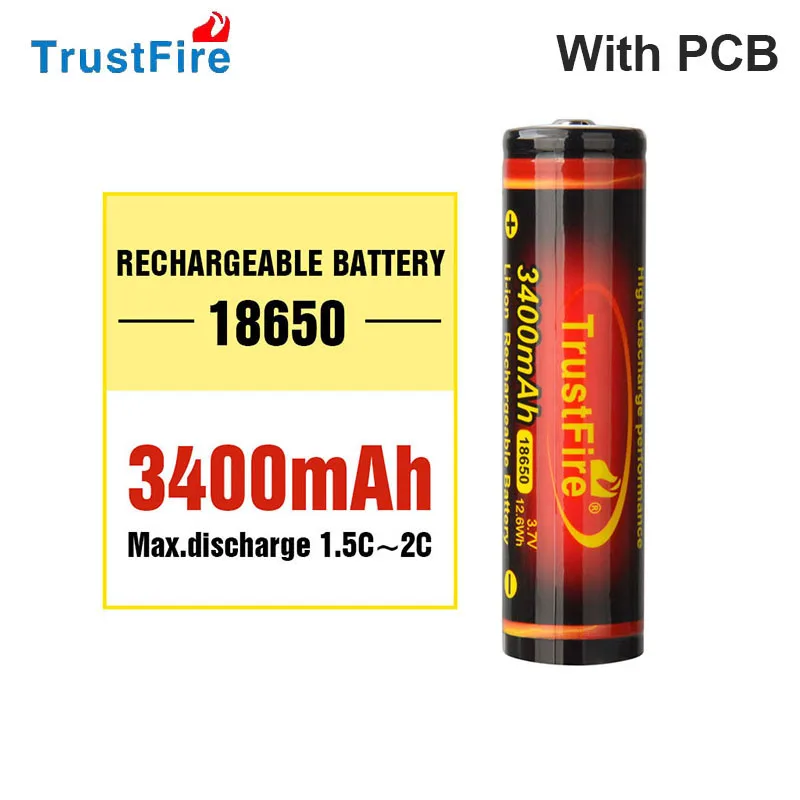 100% Trustfire 18650 3400mAh Discharge 3.7V Rechargeable Lithium Battery Big Capacity For LED Flashlight DIY Power Bank (NO PCB)