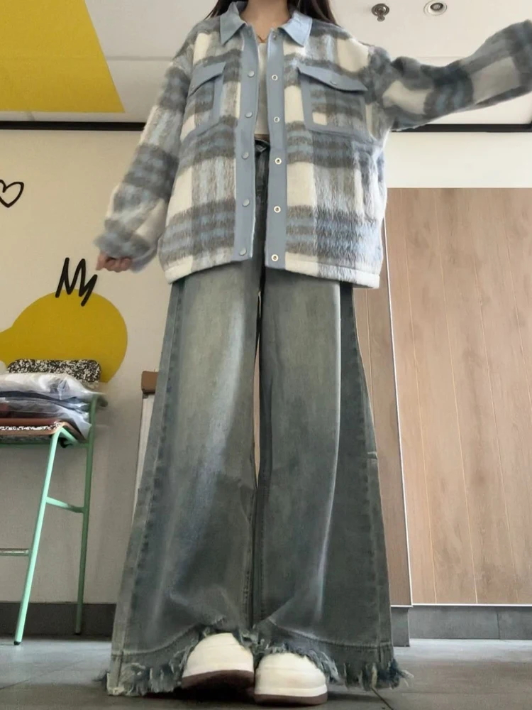 

Широкие джинсы с высокой талией, женские свободные джинсы прямого кроя для груши, длинные брюки для похудения, осенние новые брюки