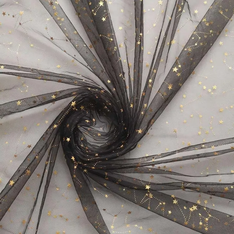 Кружевная ткань с золотыми звездами, мягкое женское платье, платье на день рождения, платье-пачка, бальное платье, 1 ярд