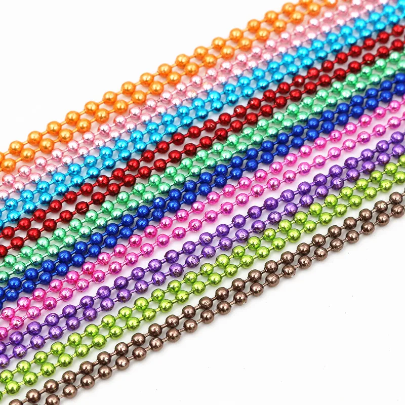 5pcs 1.5 2.0 2.4mm Length 70cm (27.5 inch) 10 Colors Plated Ball Beads Chain Necklace Bead Connector For Charms Base and Tray