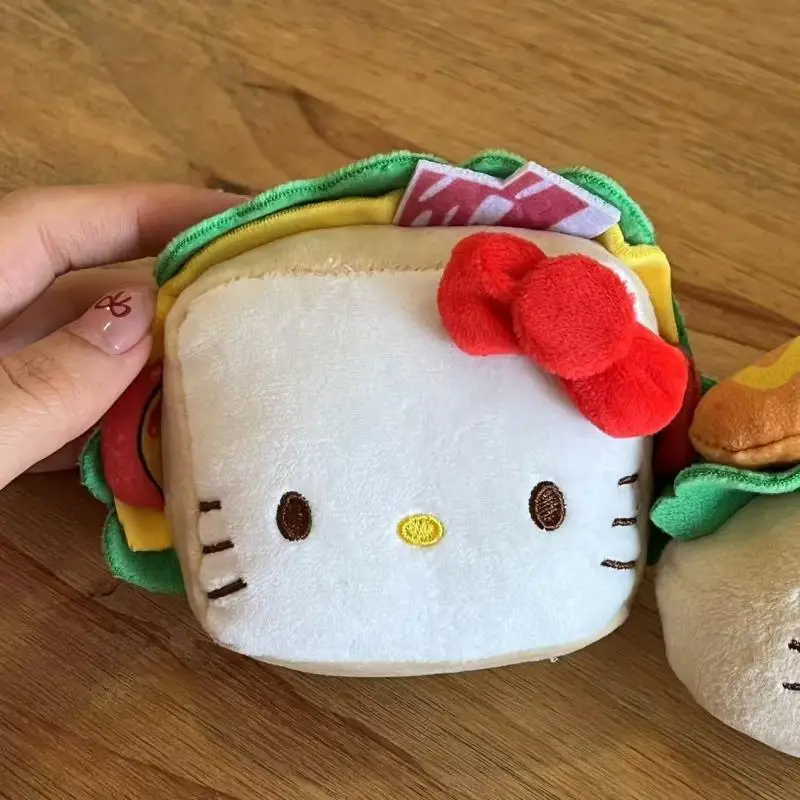 Kawaii Sanrio Hello Kitty น่ารักการ์ตูนของเล่นตุ๊กตากระเป๋าเป้สะพายหลังจี้ Hot Dog Toast พวงกุญแจเด็กหญิงตกแต่งของขวัญวันเกิด