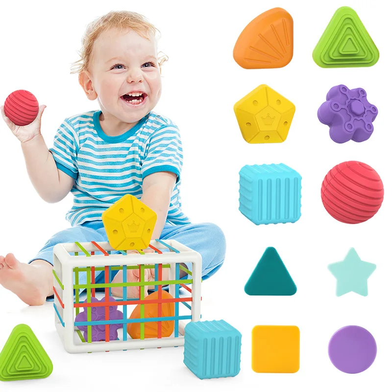 ألعاب فرز الأشكال للأطفال، مكعب ملون، لعبة حسية متعددة للأطفال، تعليمية مبكرة، قبضة هندسية للرضع، عناصر تدريب محركية دقيقة #1