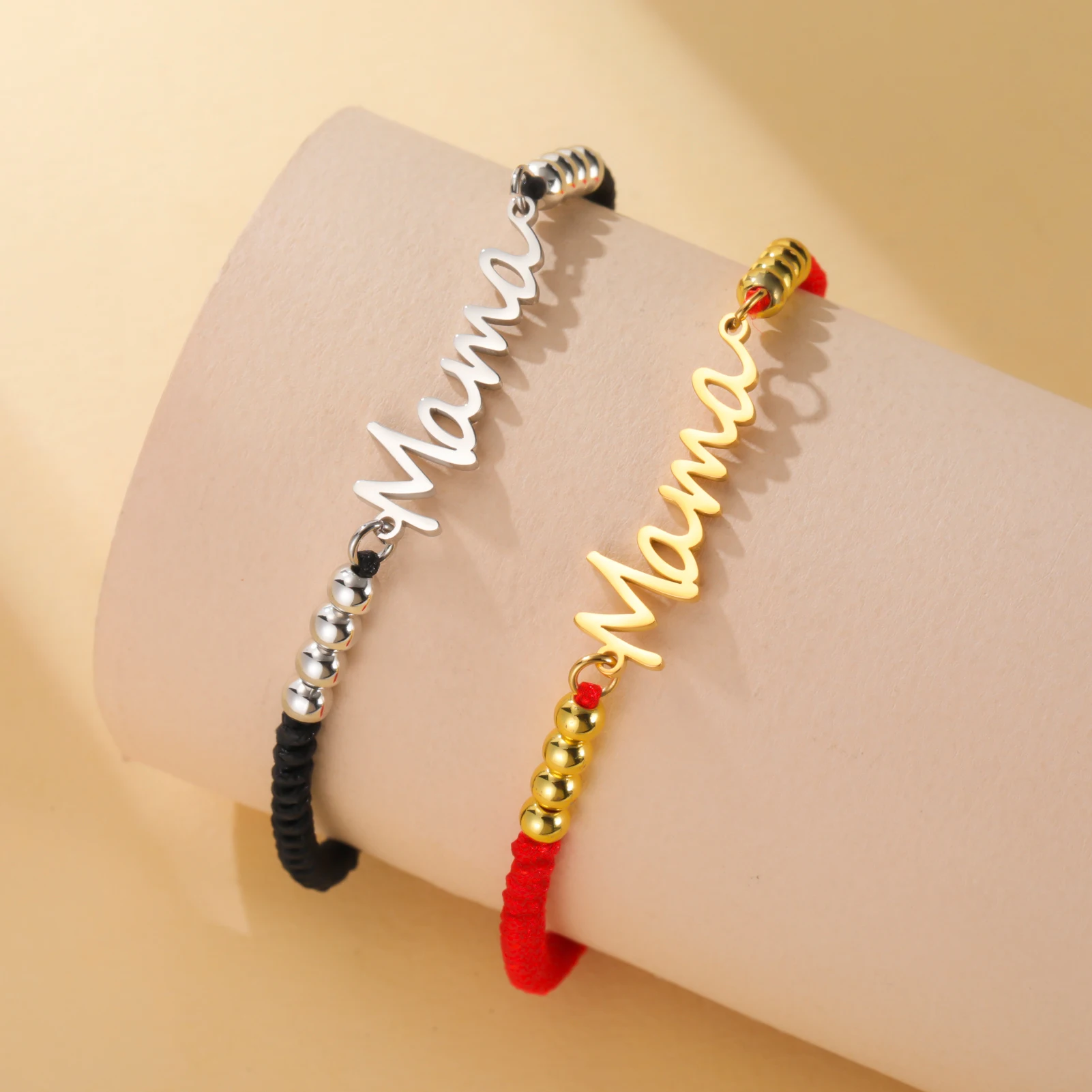 Mama-Armbänder für Frauen Wachsseil-Perlenarmbänder Edelstahl-Mutterschmuck Muttertagsgeschenk Jubiläum 2026 Neu