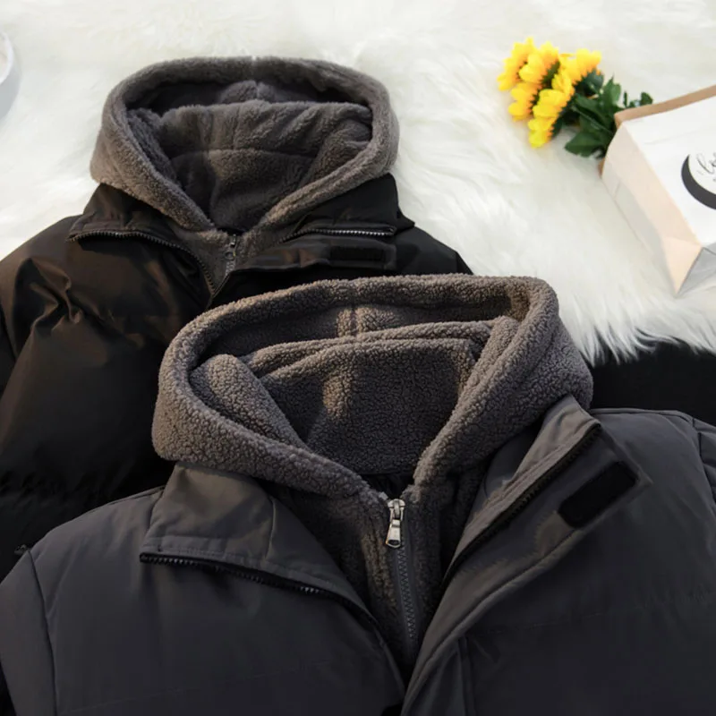 وهمية قطعتين مقنعين سترة قطن للرجال الشتاء موضة الربط معطف سميك الكورية عادية فضفاض الذكور معطف فضفاض دافئ #5