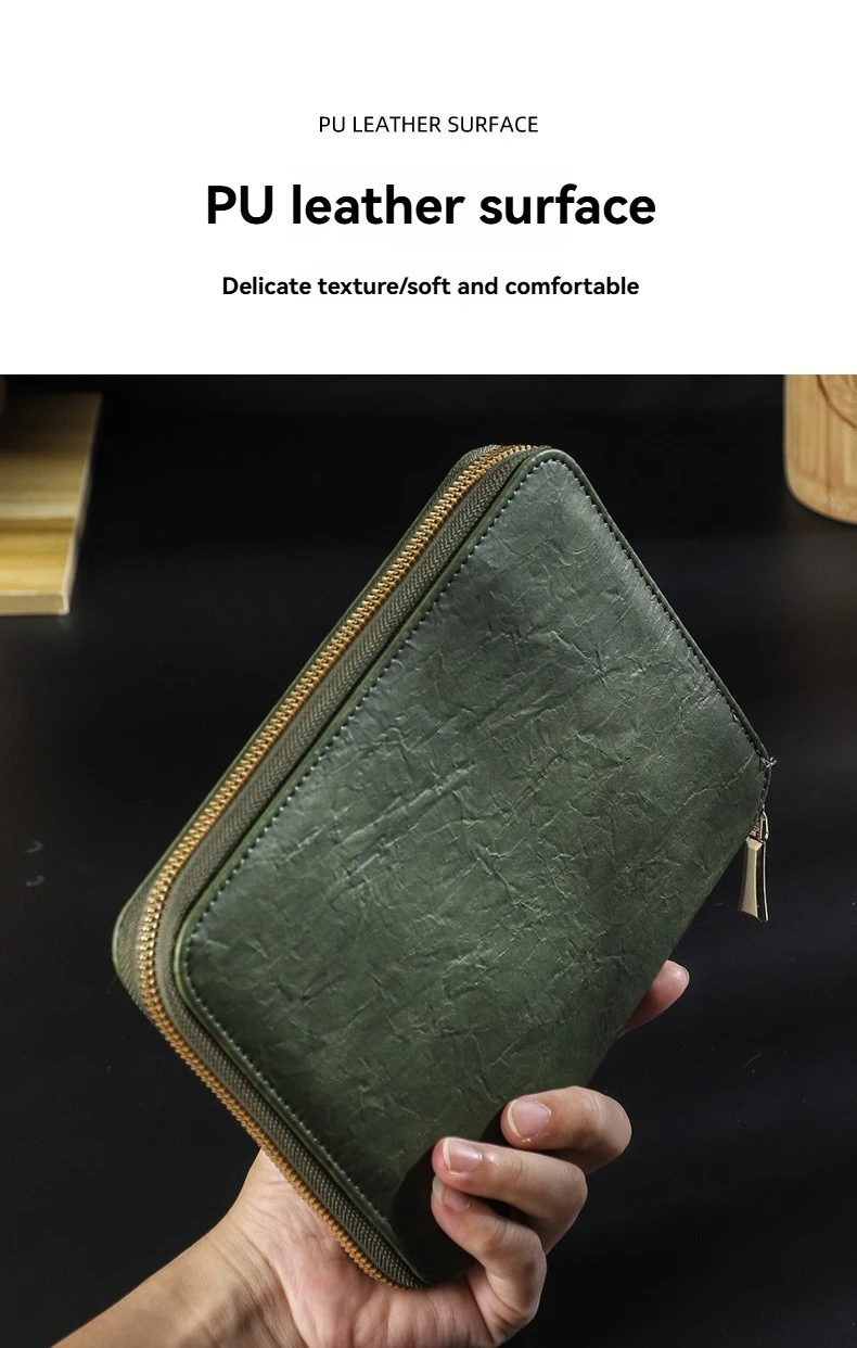 1 x Reißverschlusstasche, Notizbuch, Reise-Organizer, mit Leder überzogen, multifunktionales Tagebuch, kreativer Notizbuch-Planer – Detail 5
