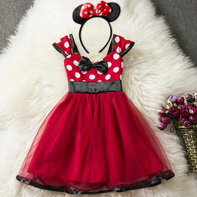 Baby Girls Birthday Cosplay Mini Mouse Dress for Girls Polk Dot Tulle Summer Kids Dresses Easter Carnival Party Princess Costume