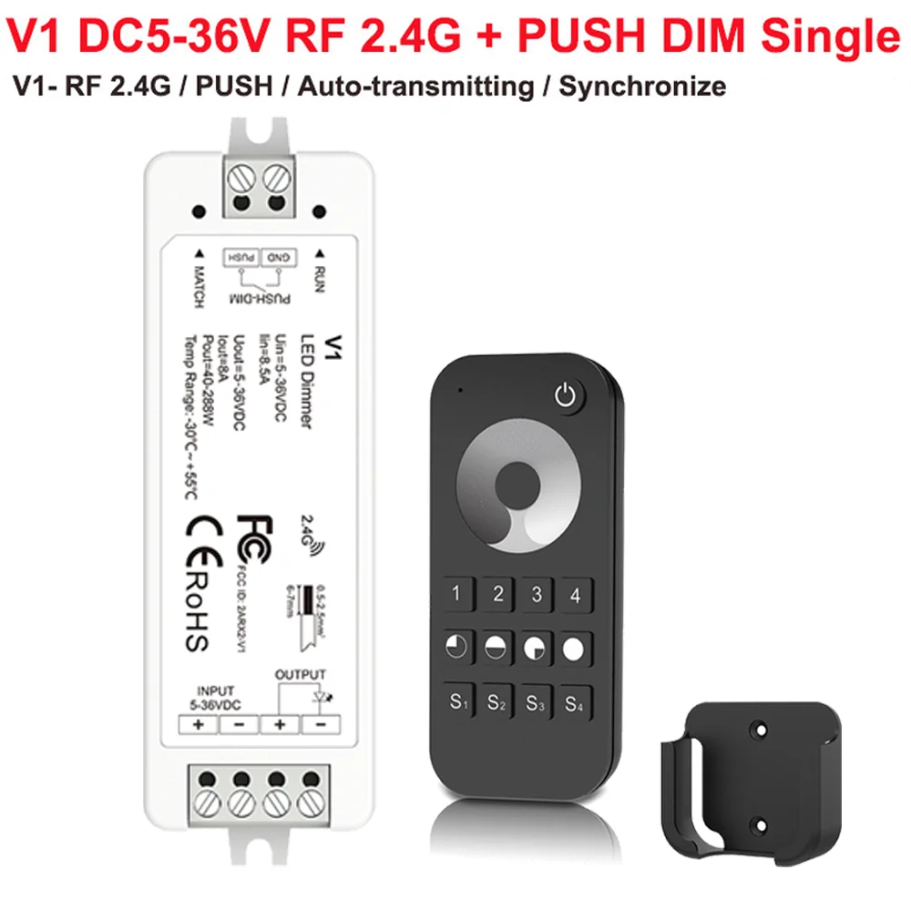 12V 24V 36V Single Color LED Strip Dimming Kit RT6 4Zone 2.4G RF Remote Control Dimmable for 2835 COB Single Color Strip Light