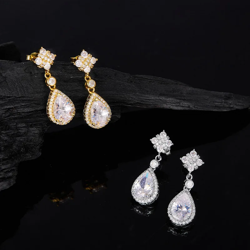S925 Silver 18K  7x10mm x2 D Color Teardrop Fringe Moissanite Earrings, Elegant Dangling Fine Jewelry Gift Valentine's Day gift