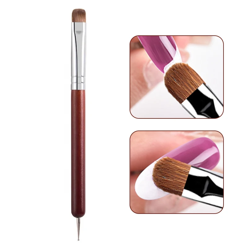 Double-Ended Acrylic French Nail Art Brush Red Wood Handle Drawing Pen Nail Dotting Tools Professional Manicure Accessories