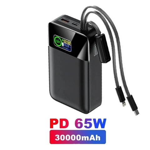 Портативное зарядное устройство 65W Power Bank 30000mAh с быстрой зарядкой PD, SCP, FCP для телефонов, ноутбуков, планшетов и Mac