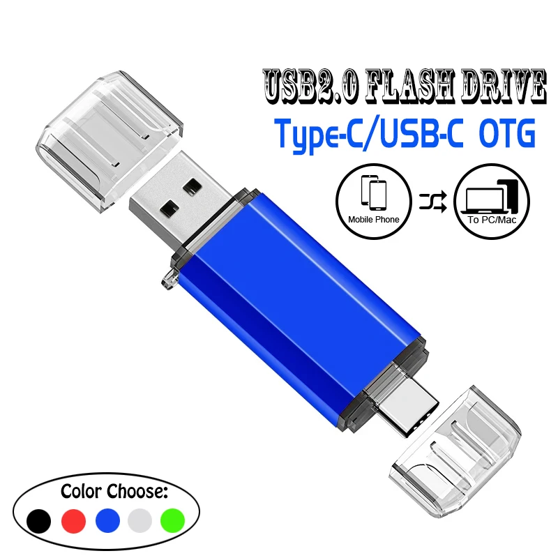 2in1 TYPE-C USB Flash Drive 8GB 16GB 32GB 64GB USB2.0 Storage Pen Drive 128GB Memory Stick Business Gift U Disk for Phone PC