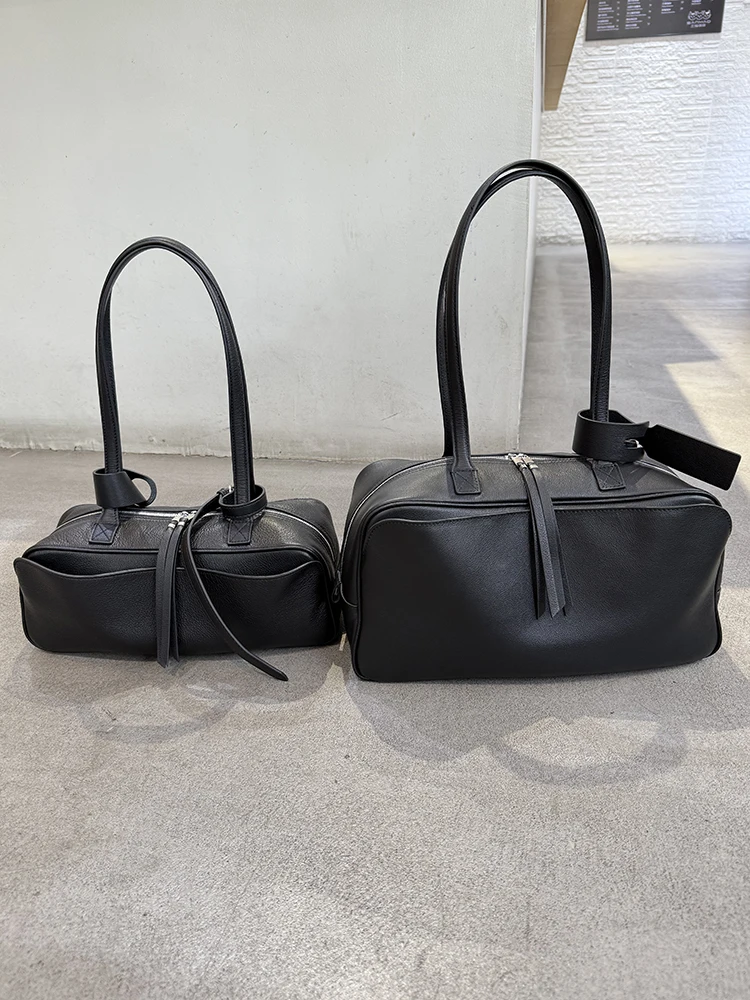 

Large Capaci Leather oulder Bag Women's Underarm Boston Bowling Bag Casual Pure Color Briti Sle Young Women's Bag