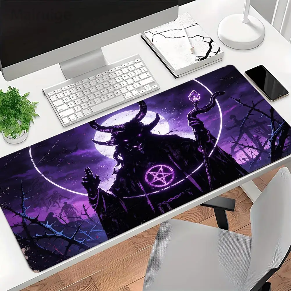 Purple Magic Horned Demon Gaming Mouse Pad Smooth Cloth Surface Thick Rubber Precision Tracking For Gothic Dorm
