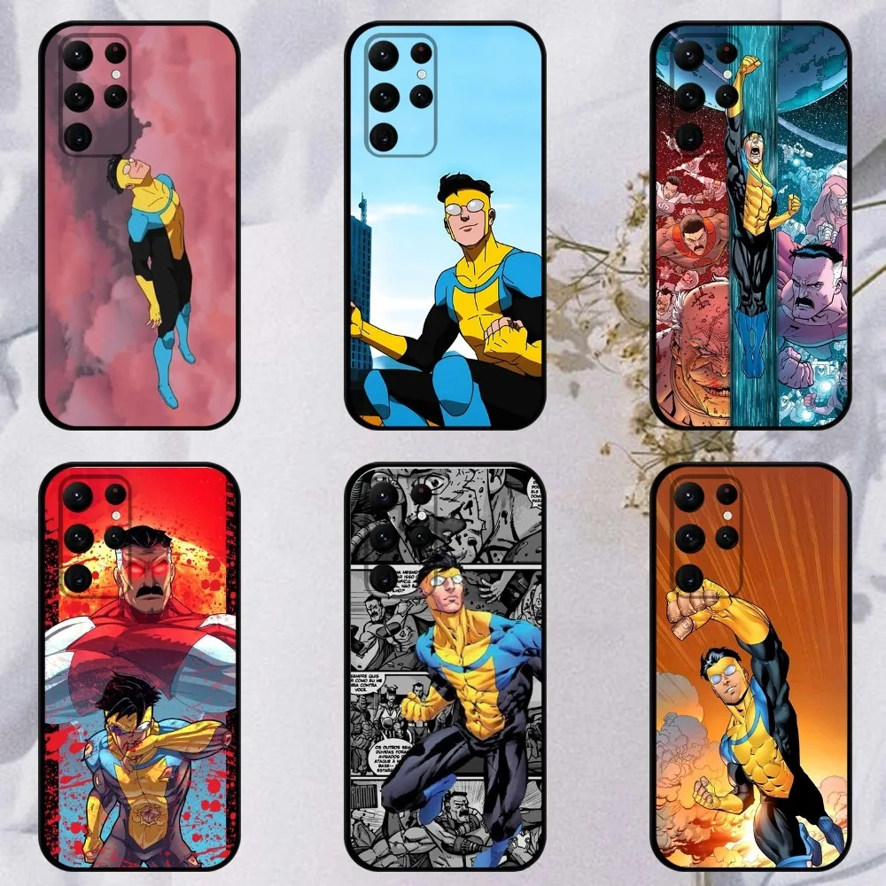 

I-Invincible-Cartoon Phone Case For Samsung S23,23,22,30,21,10,9,Note20 Ultra,Lite,Ultra,5G,Plus,FE,Black Soft Case