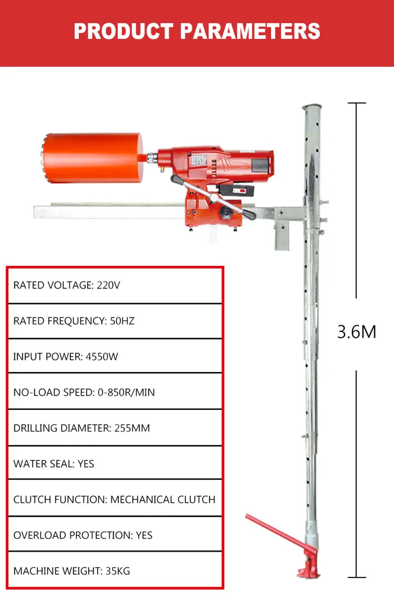 

Water Drilling Machine Hydraulic Ejector Punching Machine With Column Bracket Lifting Fixed Frame Wall Drilling Machine