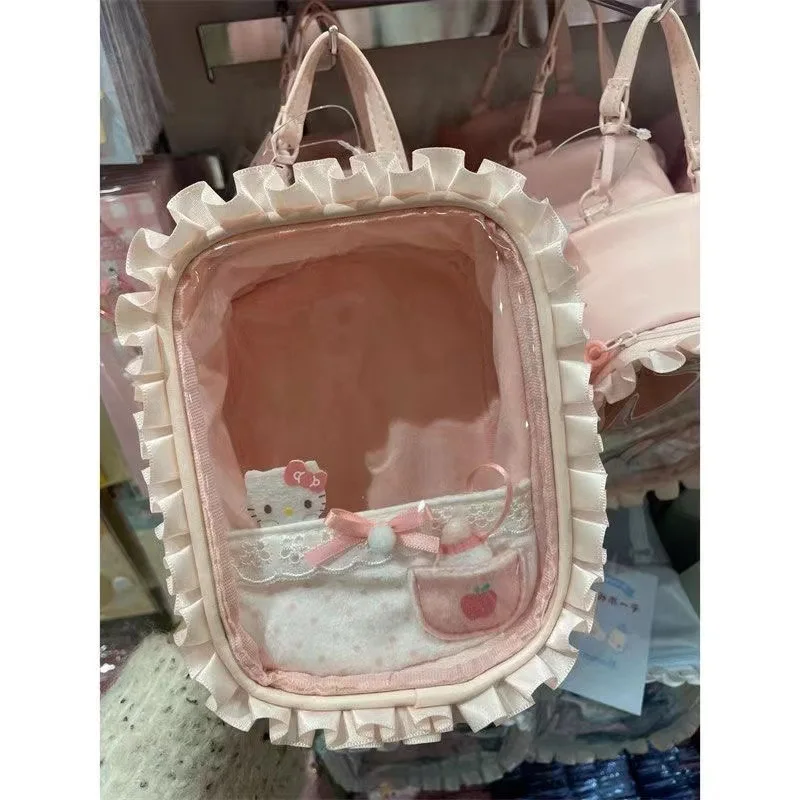 Sanrio Kawaii Doll Bags Japan Style Square Pain Bags Girls Ruched Design Cute Layer Handbags Casual Small Bags For Women Gift