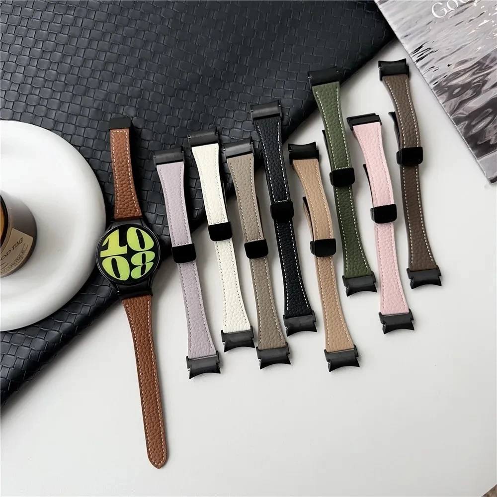 Geen Gaten Lederen Band Voor Samsuang Galaxy Horloge 6 5 4 40 44Mm Snel Fit Magnetische Gesp Band Voor Galaxy Watch6 4 Classic 43 47Mm