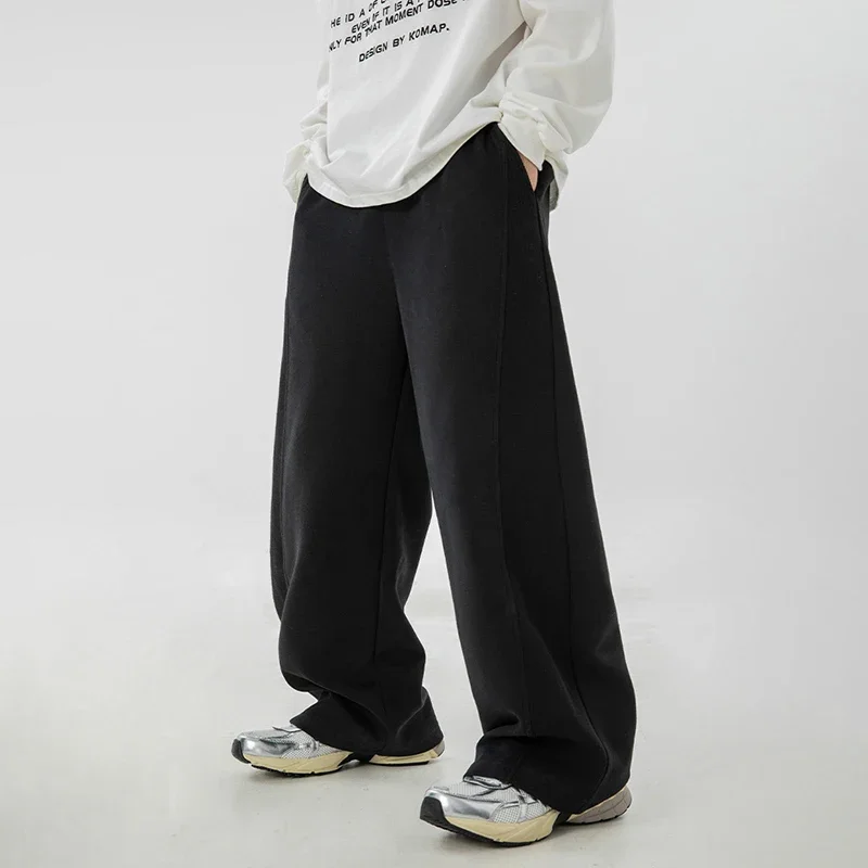 TFETTERS 2025 Autumn Winter New Men Baggy Pants Elastic Waist Loose Sports Pants Men Stitching Design Men Straight Pants