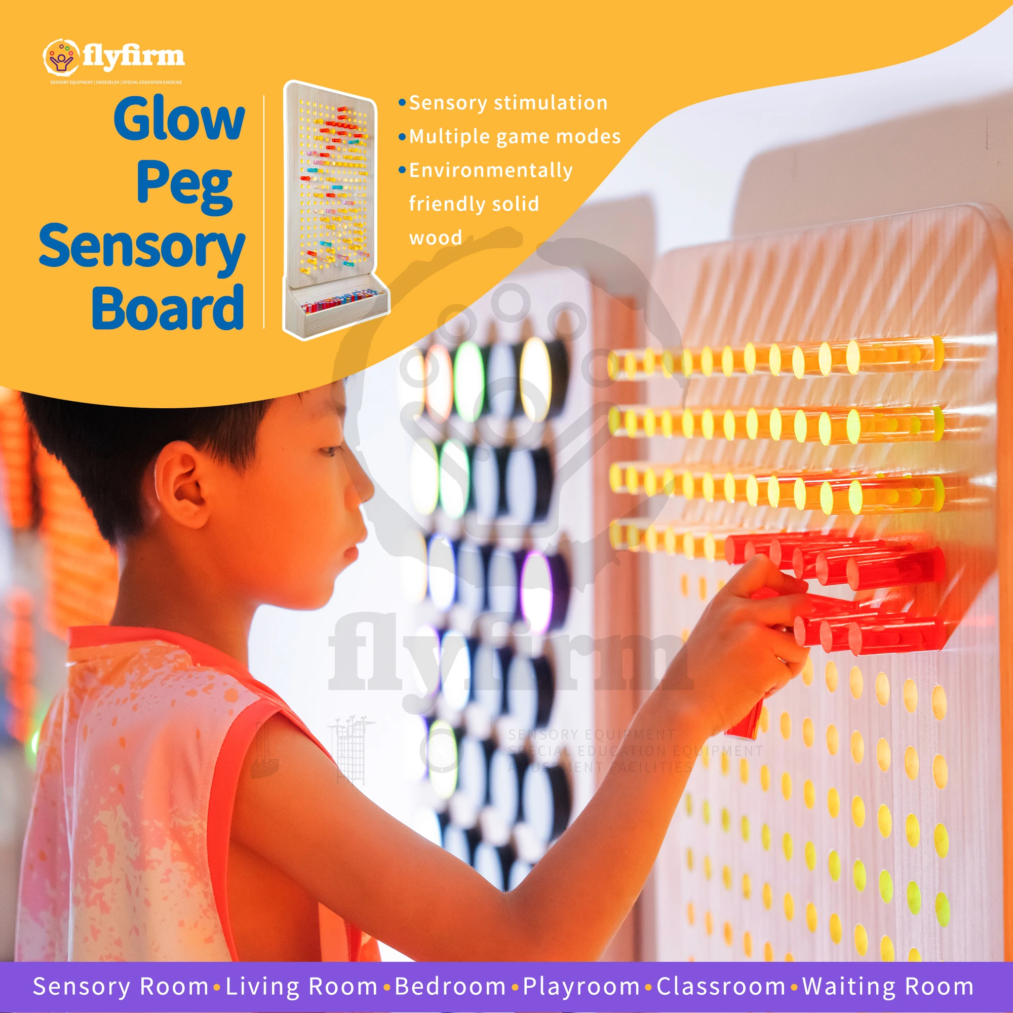 Colored nail wall interactive sensory toy with 252 rainbow acrylic sticks for sensory room and color perception training
