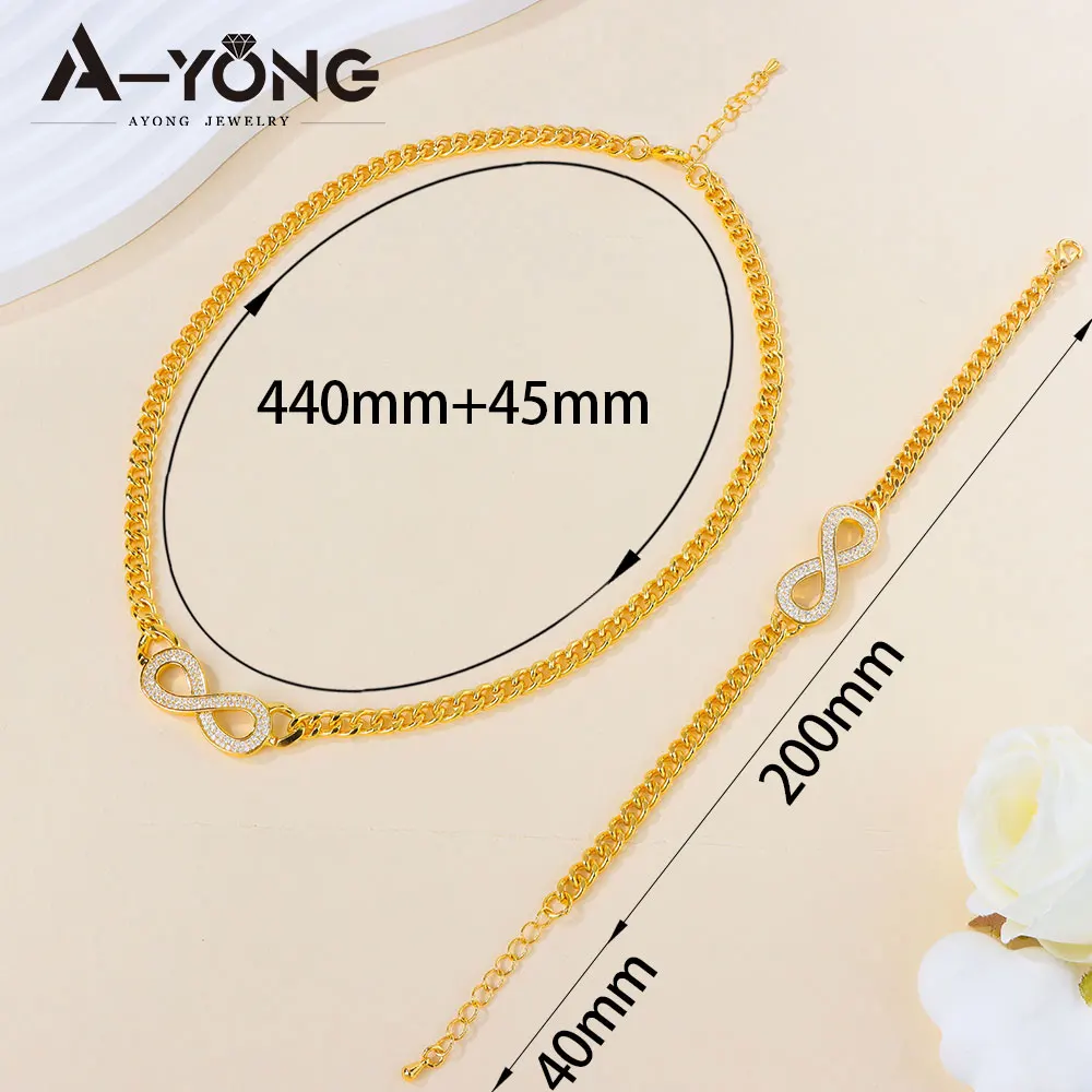 Italienisches Mode-Zirkonia-Schmuckset, 21 Karat vergoldet, Unendlichkeits-Anhänger, Halskette, Armband, arabische Frauen, Event-Party-Schmuck – Detail 2