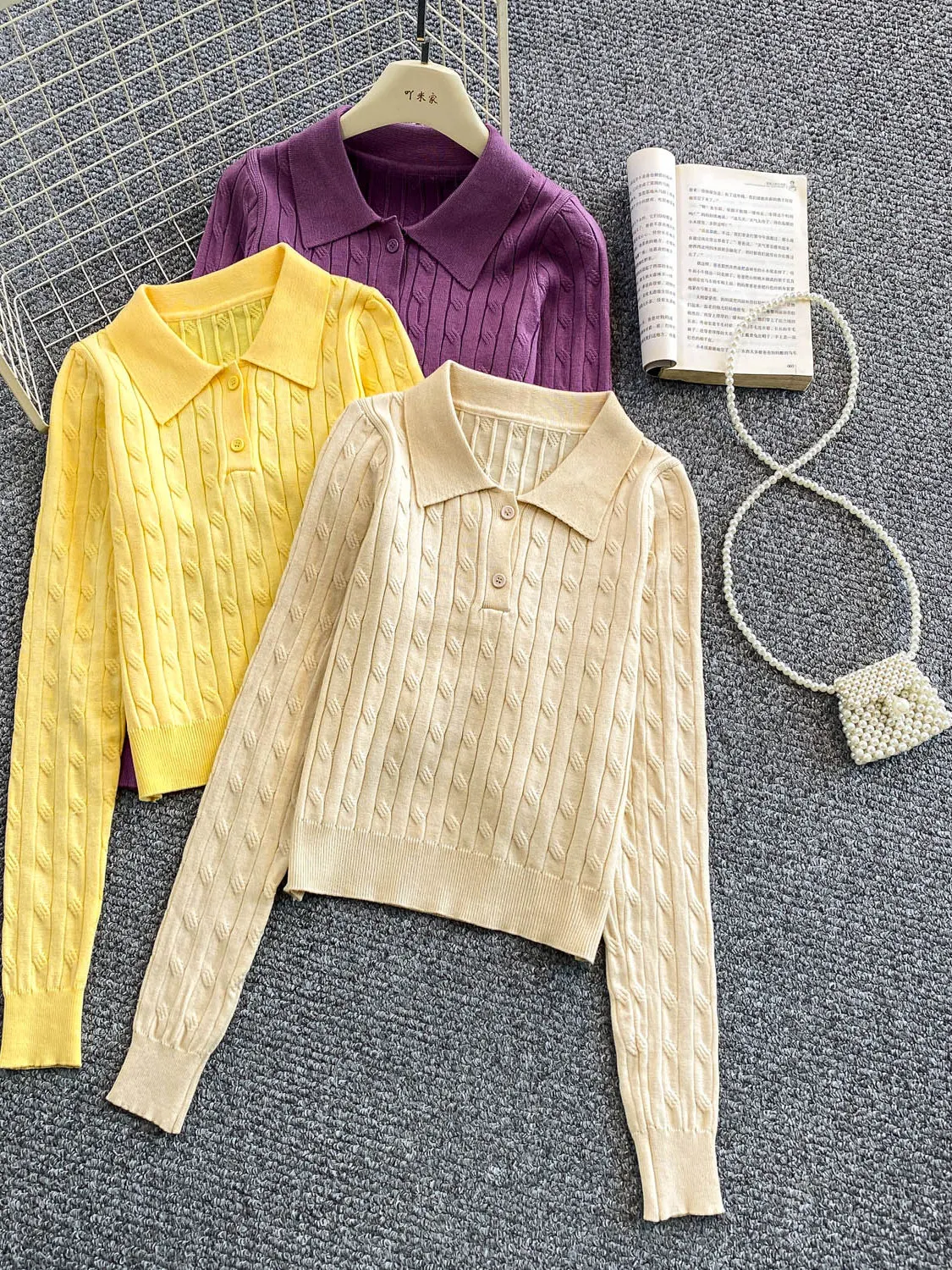 

Sweet Knitted Sweater Women's Collar Loose Slimming ort Top Autumn Winter New Sle Soft Medium Gauge Knit Color