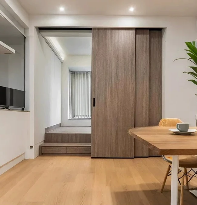 Partition door trackless translating wooden balcony bedroom folding invisible door  hanging rail three linkage sliding door